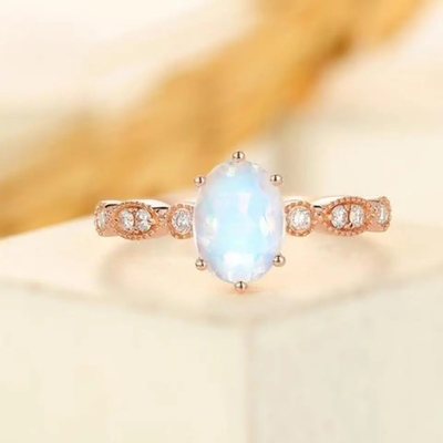 925 Sterling Silver CZ Biżuteria Delikatne pierścionki Natural Faceted Blue Moonstone Ring