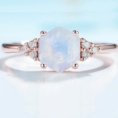 925 Sterling Silver Fashion Design Znakomity delikatny pierścionek z kamieniem księżycowym