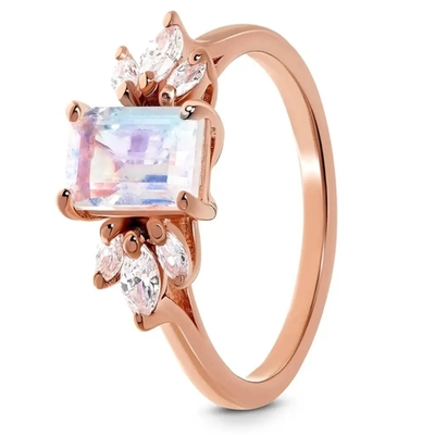 925 Sterling Silver Fashion Design Znakomity delikatny pierścionek z kamieniem księżycowym