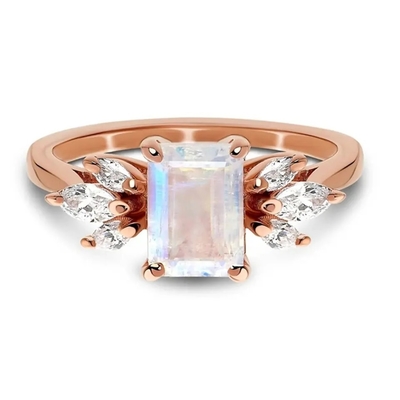 925 Sterling Silver Fashion Design Znakomity delikatny pierścionek z kamieniem księżycowym