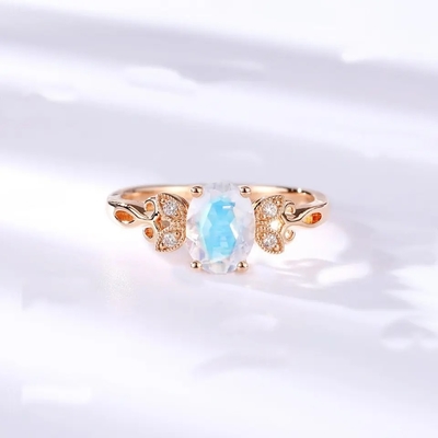 Moda Biżuteria Prawdziwy Niebieski Kamień Księżycowy Pierścień 925 Sterling Silver Plated Różowe Złoto