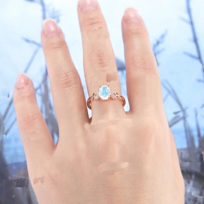 Moda Biżuteria Prawdziwy Niebieski Kamień Księżycowy Pierścień 925 Sterling Silver Plated Różowe Złoto