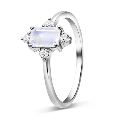 Białe pozłacane szmaragdowe pierścionki zaręczynowe z niebieskim kamieniem księżycowym Sterling Silver