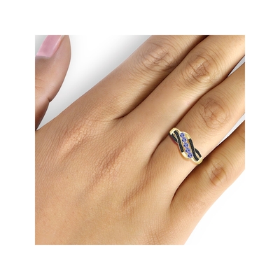 Jewelers Club Pierścionek Tanzanit Biżuteria Birthstone z czarnym Diamo