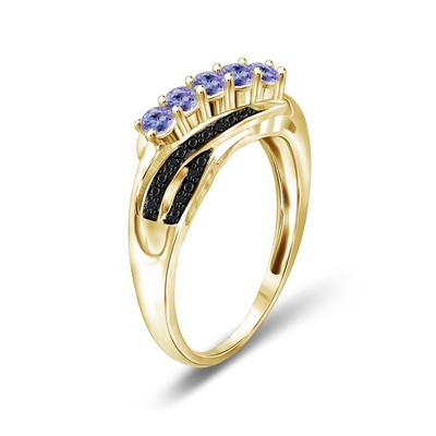Jewelers Club Pierścionek Tanzanit Biżuteria Birthstone z czarnym Diamo