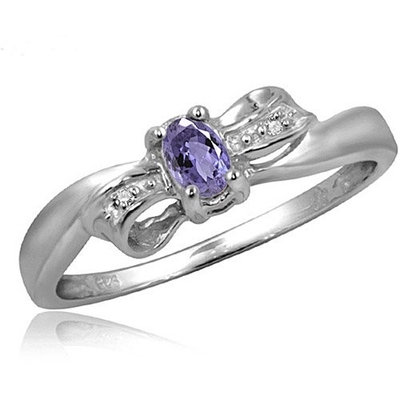 0,25-karatowy tanzanit 0,925 Sterling Silver Ring Biżuteria z białym diamentem – Pierścionki z kamieniami szlachetnymi z hipoalergicznym