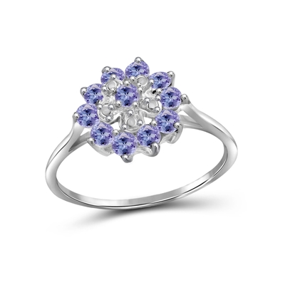 Branch Flower Design JewelersClub Pierścionek z tanzanitem Srebrny pierścionek Biżuteria z akcentem białego diamentu