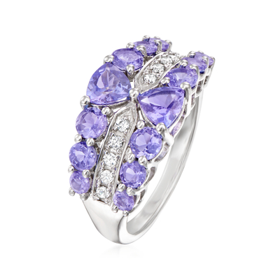 Gem Stone King 0,87 ct okrągły niebieski tanzanit biały topaz 925 Sterling Silver Bypass Ring