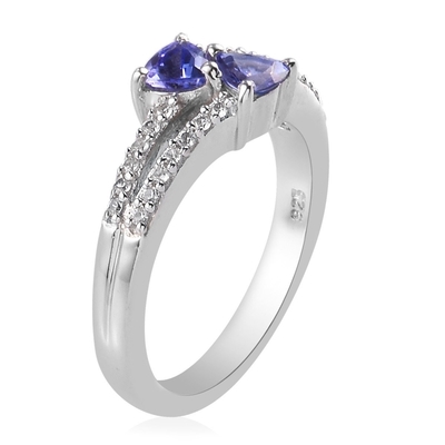 SShop LC Women Platinum over 925 Silver Blue Tanzanit Birthstone Cyrkonowy pierścionek Rozmiar 8 Prezenty