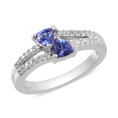 SShop LC Women Platinum over 925 Silver Blue Tanzanit Birthstone Cyrkonowy pierścionek Rozmiar 8 Prezenty