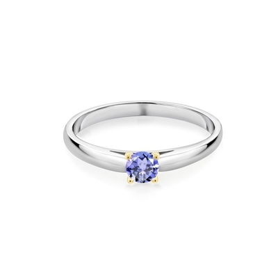 Gem Stone King 0,18 ct Niebieski tanzanit Srebrny pierścionek próby 925 z 10-karatowym żółtym złotem Pierścionek z zębami