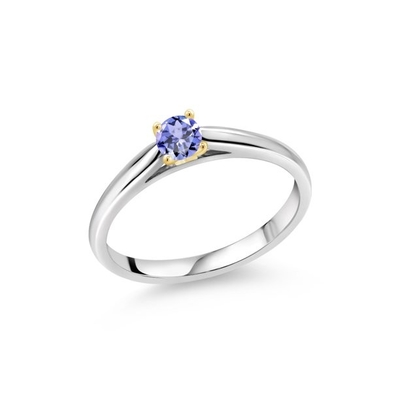 Gem Stone King 0,18 ct Niebieski tanzanit Srebrny pierścionek próby 925 z 10-karatowym żółtym złotem Pierścionek z zębami