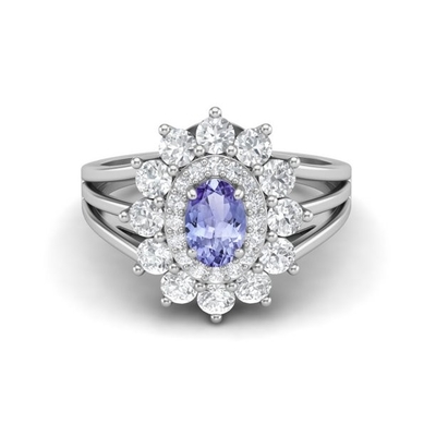 Flower Design JewelersClub Pierścionek z tanzanitem Srebrny pierścionek Biżuteria z akcentem białego diamentu