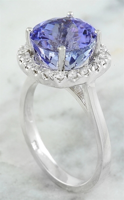 Flower Design JewelersClub Pierścionek z tanzanitem Srebrny pierścionek Biżuteria z akcentem białego diamentu
