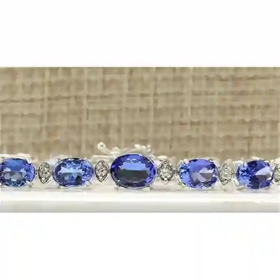 Finecraft 16 Cttw Naturalny Tanzanit Biały topaz Link Bransoletka tenisowa Sterling Silver