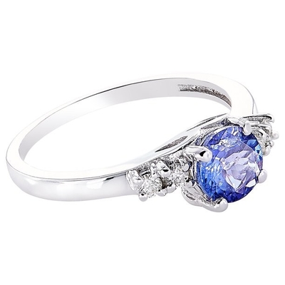 Flower Design JewelersClub Pierścionek z tanzanitem Srebrny pierścionek Biżuteria z akcentem białego diamentu