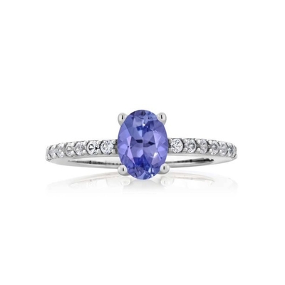 Jewelers Club Pierścionek Tanzanit Biżuteria Birthstone z białym diamentem