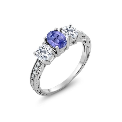 Karatowy tanzanit 0,925 Sterling Silver Ring Biżuteria z akcentem białego diamentu