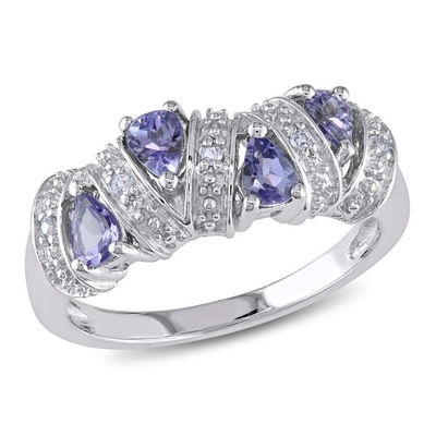 Jewelers Club Pierścionek Tanzanit Biżuteria Birthstone z białym diamentem