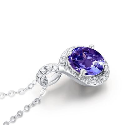Naturalny Tanzanit Nieskończoność Wisiorek Serce Naszyjnik Diamenty Sterling SilverI 14K