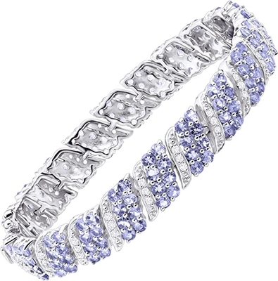 Finecraft 16 Cttw Naturalny Tanzanit Biały topaz Link Bransoletka tenisowa Sterling Silver