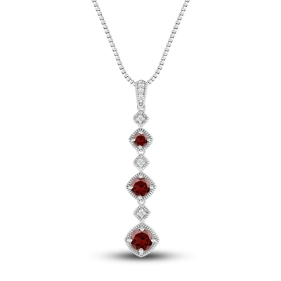 Naszyjnik z naturalnego granatu 1/20 ct tw diamentów ze srebrem próby 925