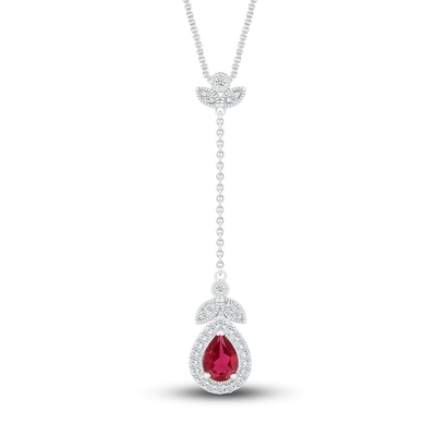 Natural Garnet Ruby Necklace 1/15 ct tw Diamonds 14K Two-Tone Gold
