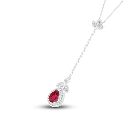 Natural Garnet Ruby Necklace 1/15 ct tw Diamonds 14K Two-Tone Gold
