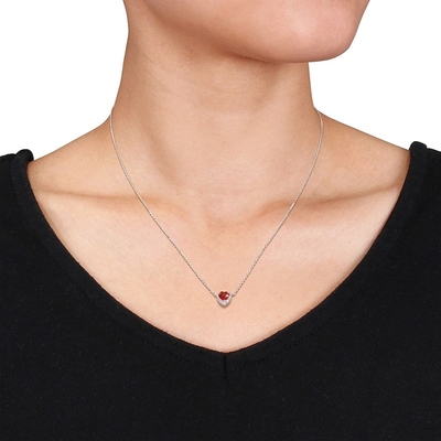 Natural Garnet Ruby Necklace 1/15 ct tw Diamonds 14K Two-Tone Gold