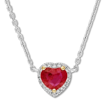 Natural Garnet Ruby Necklace 1/15 ct tw Diamonds 14K Two-Tone Gold