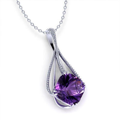 Naszyjnik z ametystem, naszyjnik z ametystem (14-karatowe białe złoto, 19x19mm ametyst, diamenty .82cttw