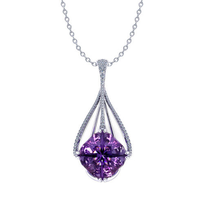 Naszyjnik z ametystem, naszyjnik z ametystem (14-karatowe białe złoto, 19x19mm ametyst, diamenty .82cttw