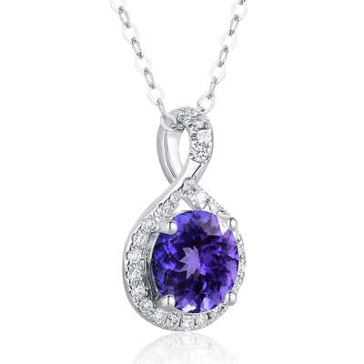 Naszyjnik z ametystem, naszyjnik z ametystem (14-karatowe białe złoto, 19x19mm ametyst, diamenty .82cttw