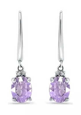 2,46 ct. tw Ametyst i 1/10 ct. tw Diamentowe kolczyki Leverback ze srebra próby 925