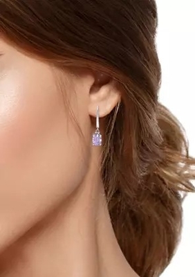 2,46 ct. tw Ametyst i 1/10 ct. tw Diamentowe kolczyki Leverback ze srebra próby 925