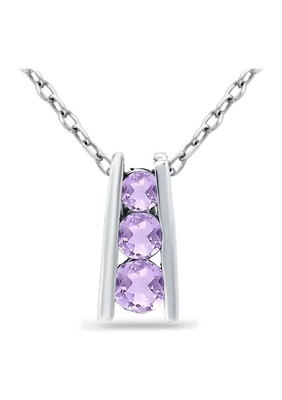3/8 ct. tw Naszyjnik z trzema kamiennymi drabinami z ametystem wykonany ze srebra próby 925