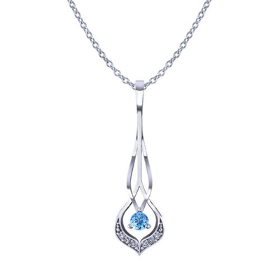 Diamentowy naszyjnik z akwamarynem (14-karatowe białe złoto, akwamaryn w kształcie gruszki 6x9mm, diamenty o masie 10ctw.)