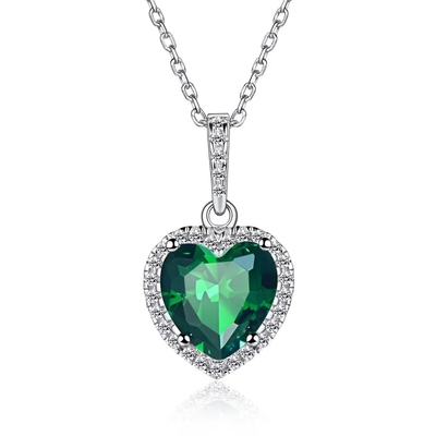 Chic Silver 925 Sterling Silver Wisiorek Serce Naszyjnik Symulowany Szmaragdowy Naszyjnik Birthstone