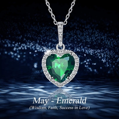 Chic Silver 925 Sterling Silver Wisiorek Serce Naszyjnik Symulowany Szmaragdowy Naszyjnik Birthstone