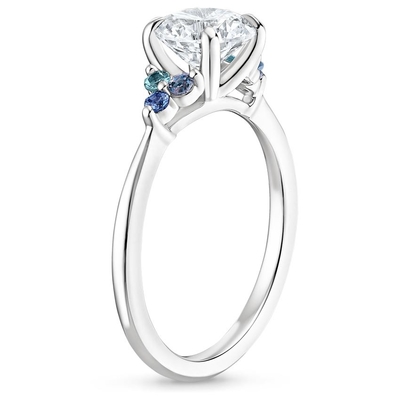 Lab Created Sapphire Capella Three Stone Lab Diamond Ring Set with 9x7mm Blue Oval Lab Created Sapphire