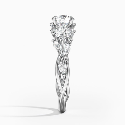 Lab Created Sapphire Capella Three Stone Lab Diamond Ring Set with 9x7mm Blue Oval Lab Created Sapphire