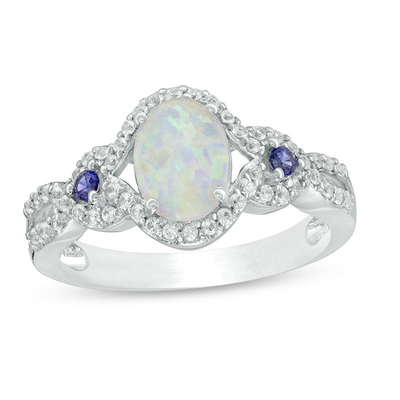 Opal w kształcie serca 5,0 mm i 1/8 CT. TW Diamentowy pierścionek w ramie ze srebra próby 925