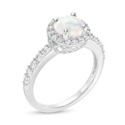 Opal owalny i 1/15 CT. TW Diamentowy pierścionek z dzielonym trzpieniem ze srebra próby 925