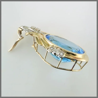 14-karatowy okrągły niebieski topaz i diamentowy wisiorek dla kobiet