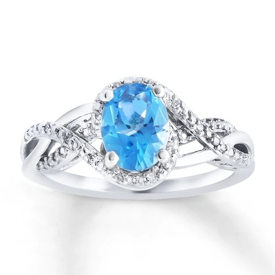 Klasyczny szwajcarski niebieski topaz i diamentowy pierścionek zaręczynowy z trzech kamieni 925 Sterling Silver