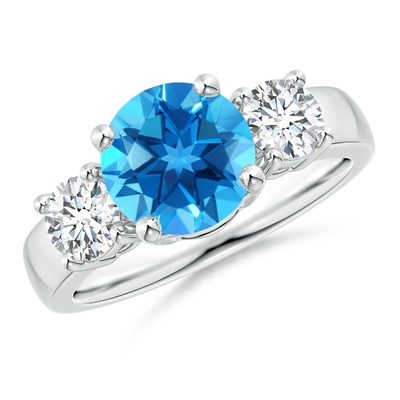Klasyczny szwajcarski niebieski topaz i diamentowy pierścionek zaręczynowy z trzech kamieni 925 Sterling Silver