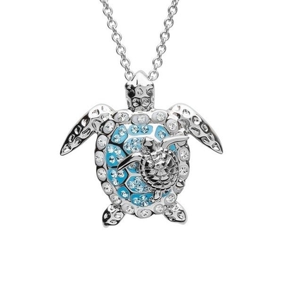 Sterling Silver Blue Sea Turtle Wisiorek Naszyjnik Biżuteria dla Kobiet Ladies Turtle Animal Earrings