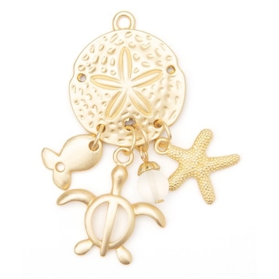 DIY zawieszki z akcentem Sand Dollar z morskim życiem, 2 szt., złote wykończenie