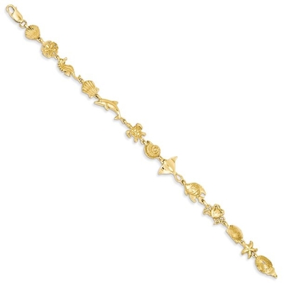 14-karatowe żółte złoto Sea Life Bransoletka 7 Cal Seashore Fine Jewelry Idealne prezenty dla kobiet Zestaw podarunkowy z serca