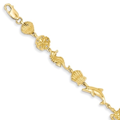 14-karatowe żółte złoto Sea Life Bransoletka 7 Cal Seashore Fine Jewelry Idealne prezenty dla kobiet Zestaw podarunkowy z serca